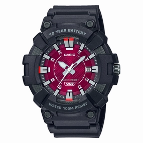 Casio Analog Red Dial Black Resin Band Watch MW610H-4A