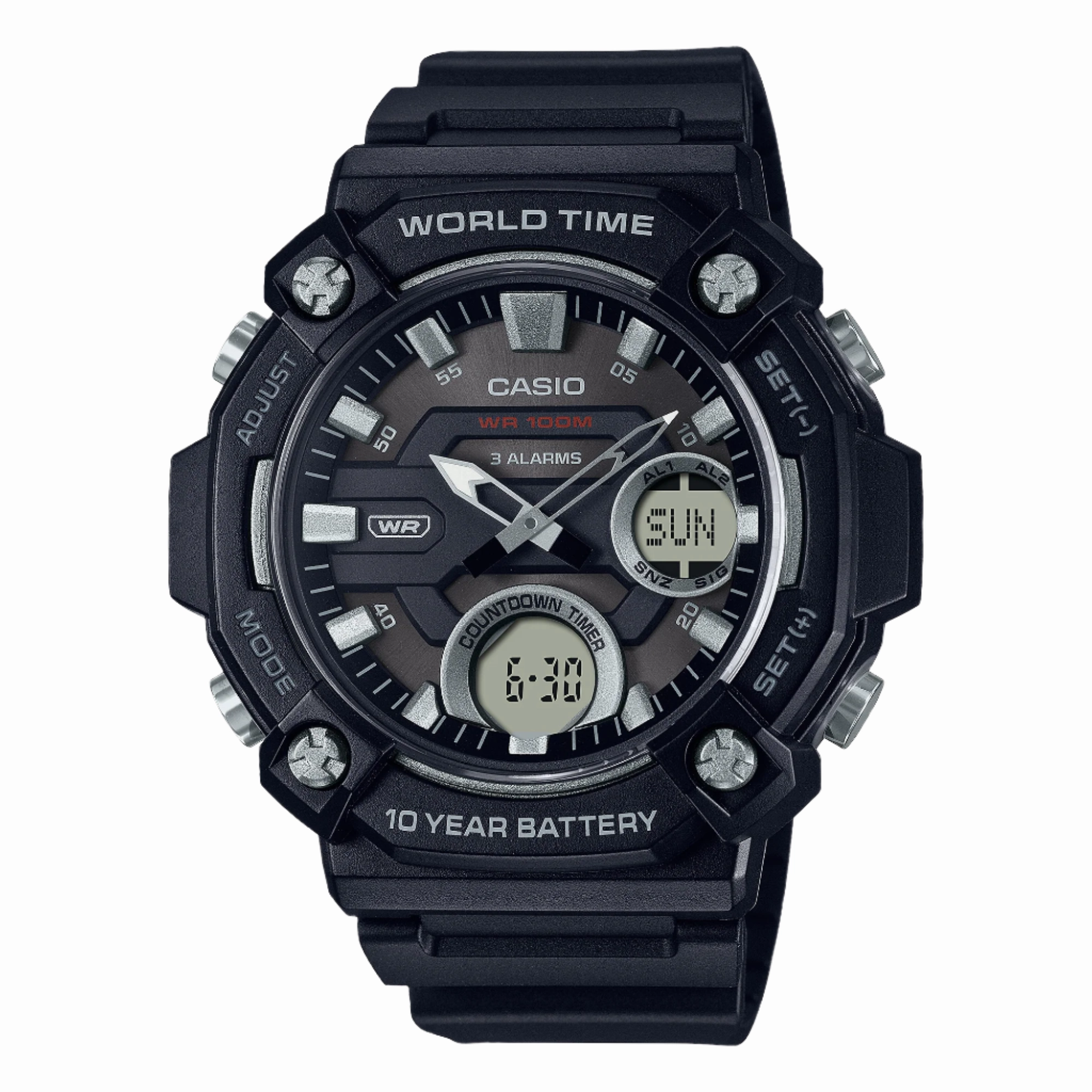 Casio Digital Analog Black Dial Black Resin Band Watch AEQ120W-1A