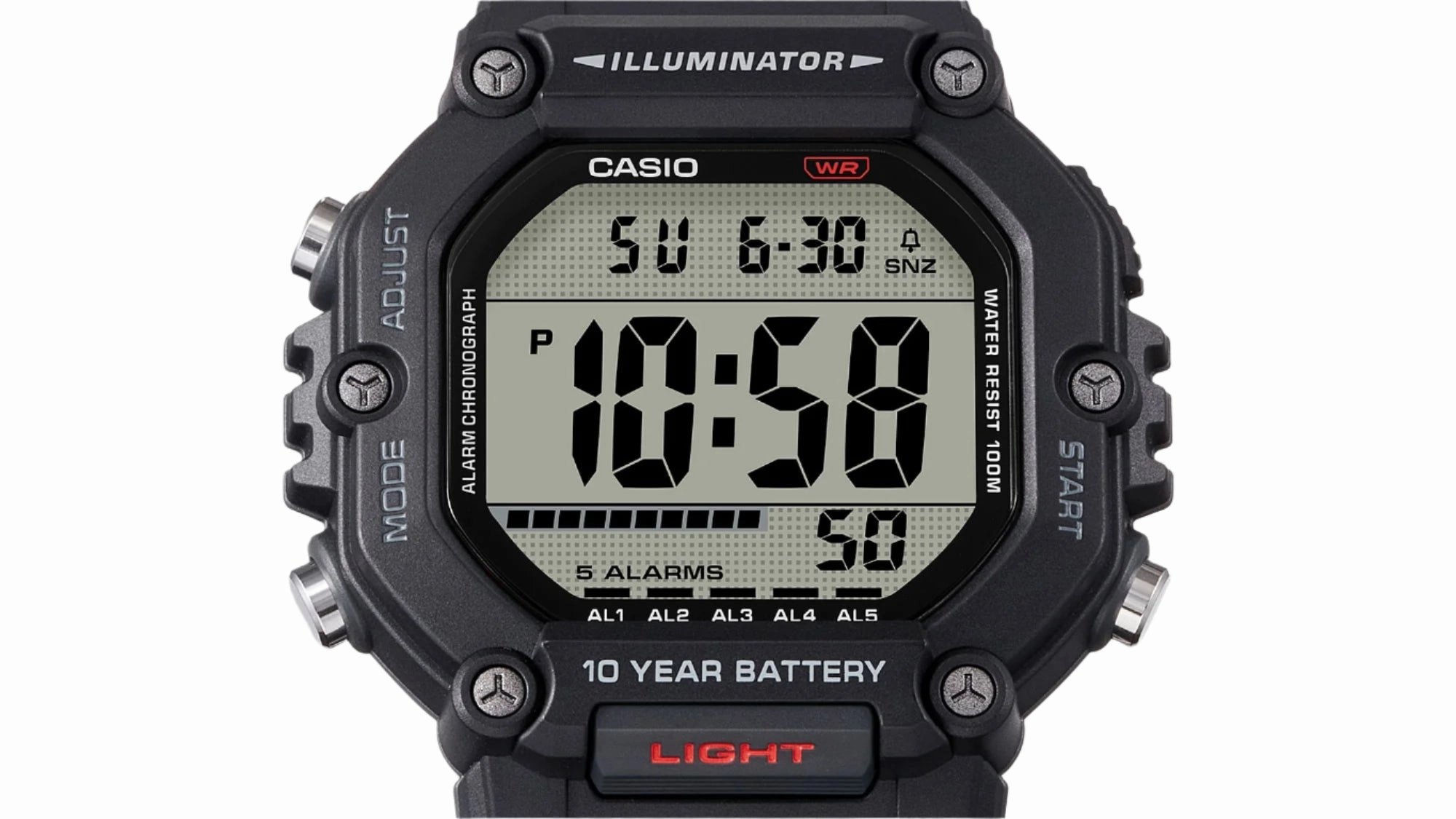 Casio Digital Illuminator Grey Dial Black Resin Band Watch AE1600H-1A