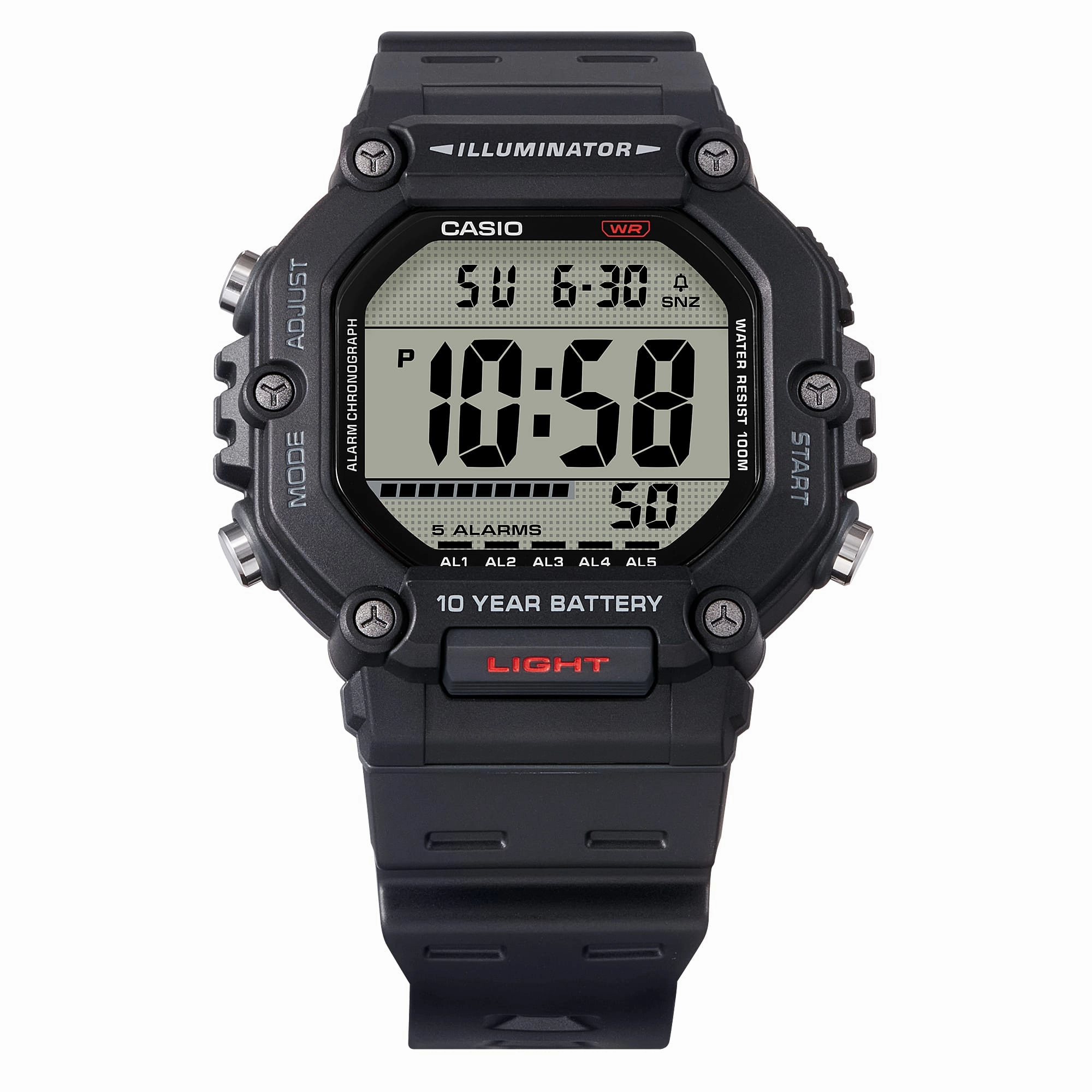 Casio Digital Illuminator Grey Dial Black Resin Band Watch AE1600H-1A