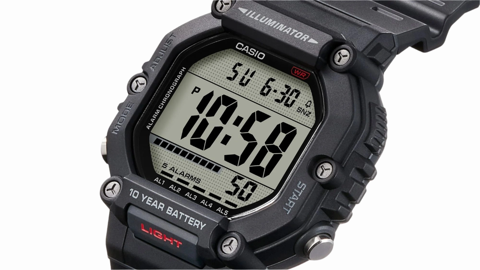 Casio Digital Illuminator Grey Dial Black Resin Band Watch AE1600H-1A