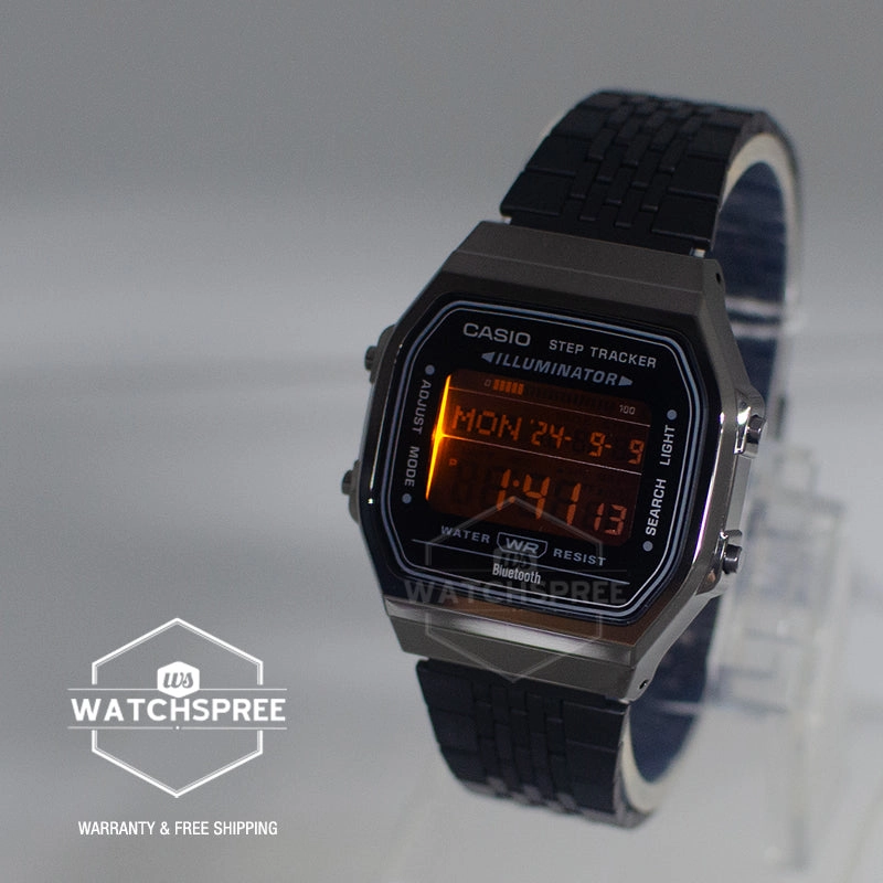 Casio Digital Vintage Style Bluetooth? Step Tracker Black Ion Plated Stainless Steel Band Watch ABL100WEGG-1B ABL-100WEGG-1B