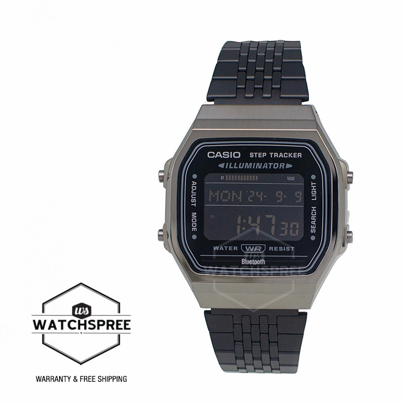 Casio Digital Vintage Style Bluetooth? Step Tracker Black Ion Plated Stainless Steel Band Watch ABL100WEGG-1B ABL-100WEGG-1B