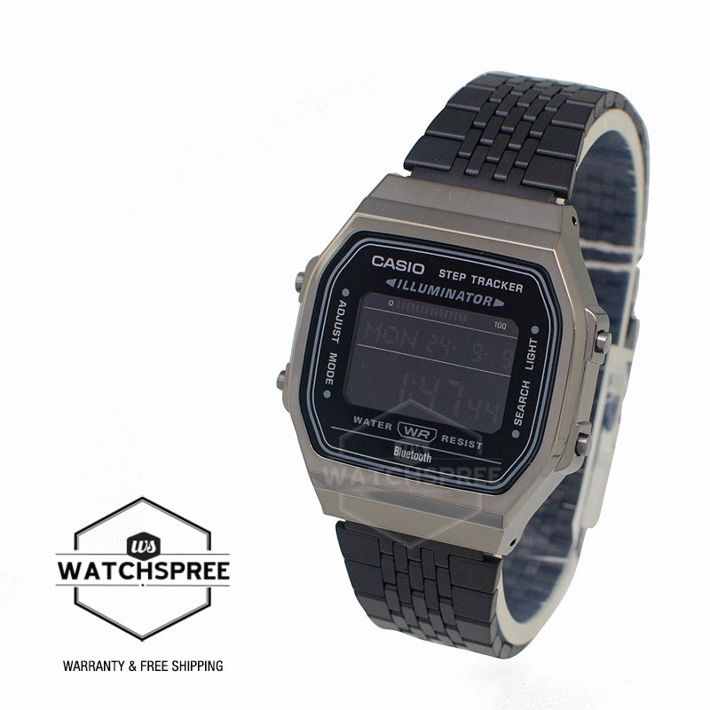 Casio Digital Vintage Style Bluetooth? Step Tracker Black Ion Plated Stainless Steel Band Watch ABL100WEGG-1B ABL-100WEGG-1B