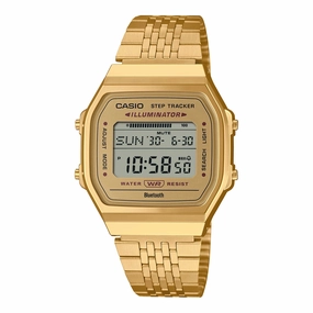 Casio Digital Vintage Style Bluetooth? Step Tracker Gold Ion Plated Stainless Steel Band Watch ABL100WEG-9A ABL-100WEG-9A