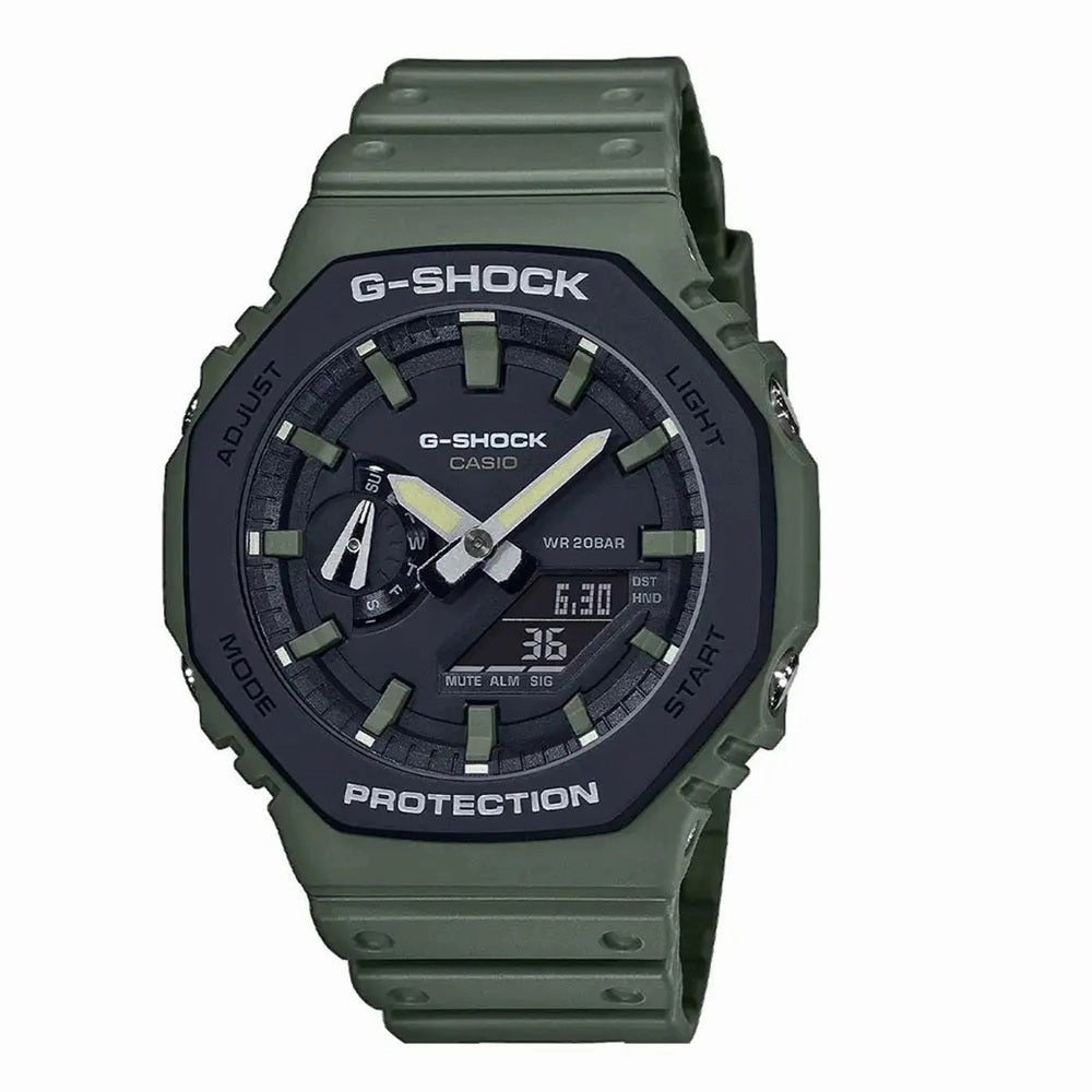Casio G Shock Carbon Core Guard Khaki Green Resin Strap Watch GA-2110SU-3AER