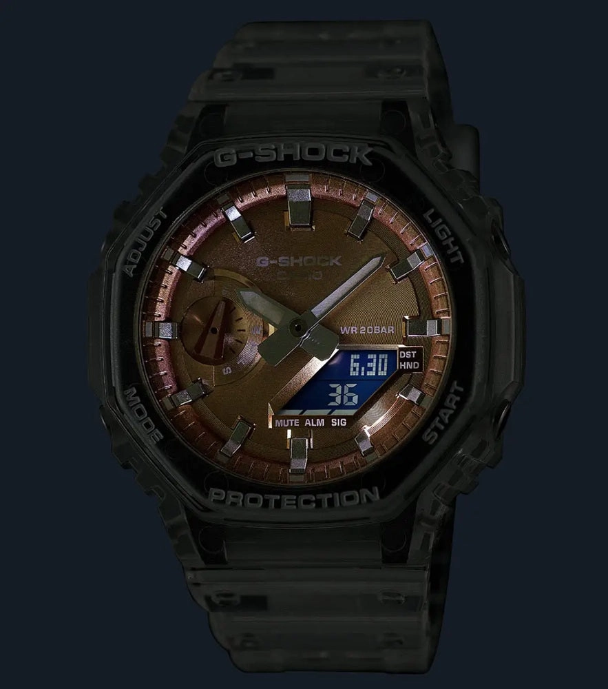 Casio G Shock Watch Carbon Core Guard Rose Gold Metallic Dial GA-2100BM-7A5ER