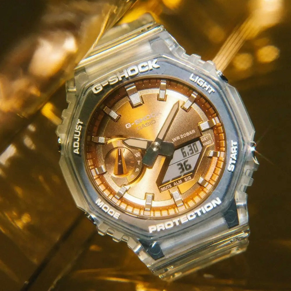 Casio G Shock Watch Carbon Core Guard Rose Gold Metallic Dial GA-2100BM-7A5ER