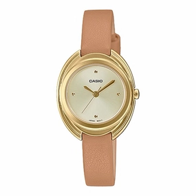 Casio Ladies' Analog Brown Leather Strap Watch LTPE166GL-9C LTP-E166GL-9C