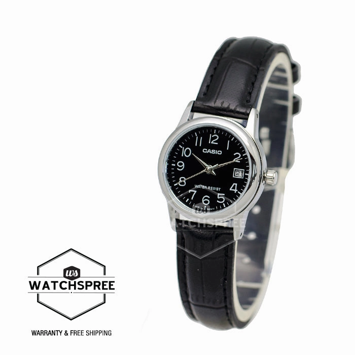 Casio Ladies' Standard Analog Black Leather Strap Watch LTPV002L-1B LTP-V002L-1B