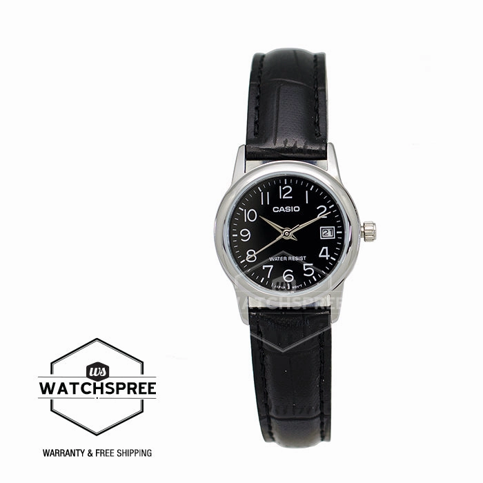 Casio Ladies' Standard Analog Black Leather Strap Watch LTPV002L-1B LTP-V002L-1B
