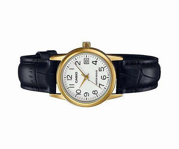 Casio LTP-V002GL-7B2 Black Leather Strap Watch for Women