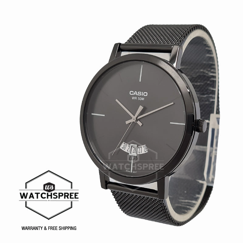Casio Men's Analog Black Ion Plated Stainless Steel Mesh Band Watch MTPB100MB-1E MTP-B100MB-1E