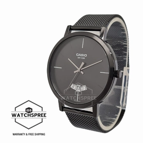 Casio Men's Analog Black Ion Plated Stainless Steel Mesh Band Watch MTPB100MB-1E MTP-B100MB-1E