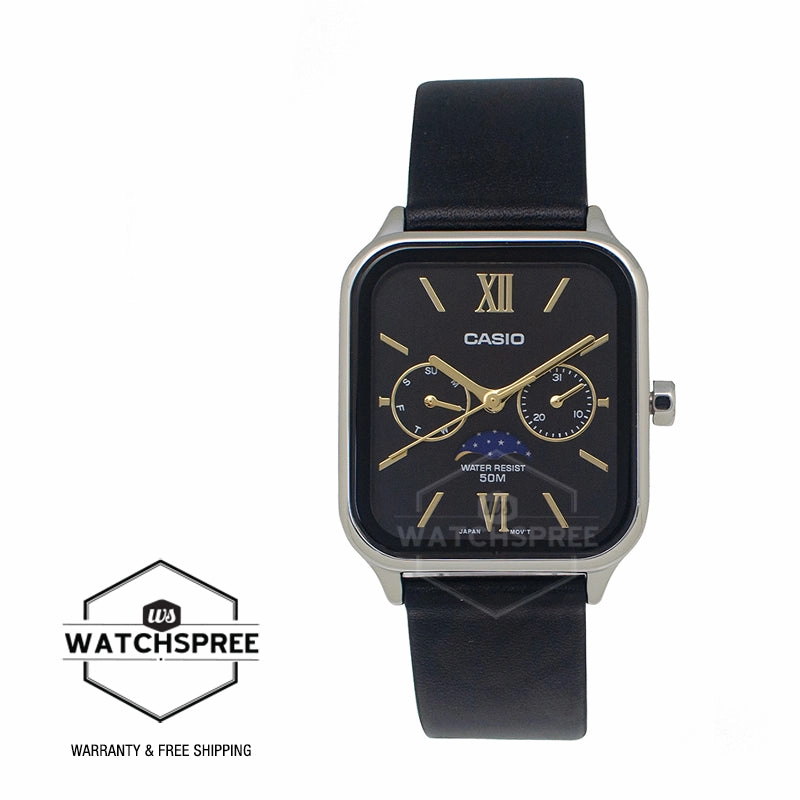 Casio Men's Analog Square Dial Black Leather Strap Watch MTPM305L-1A2 MTP-M305L-1A2