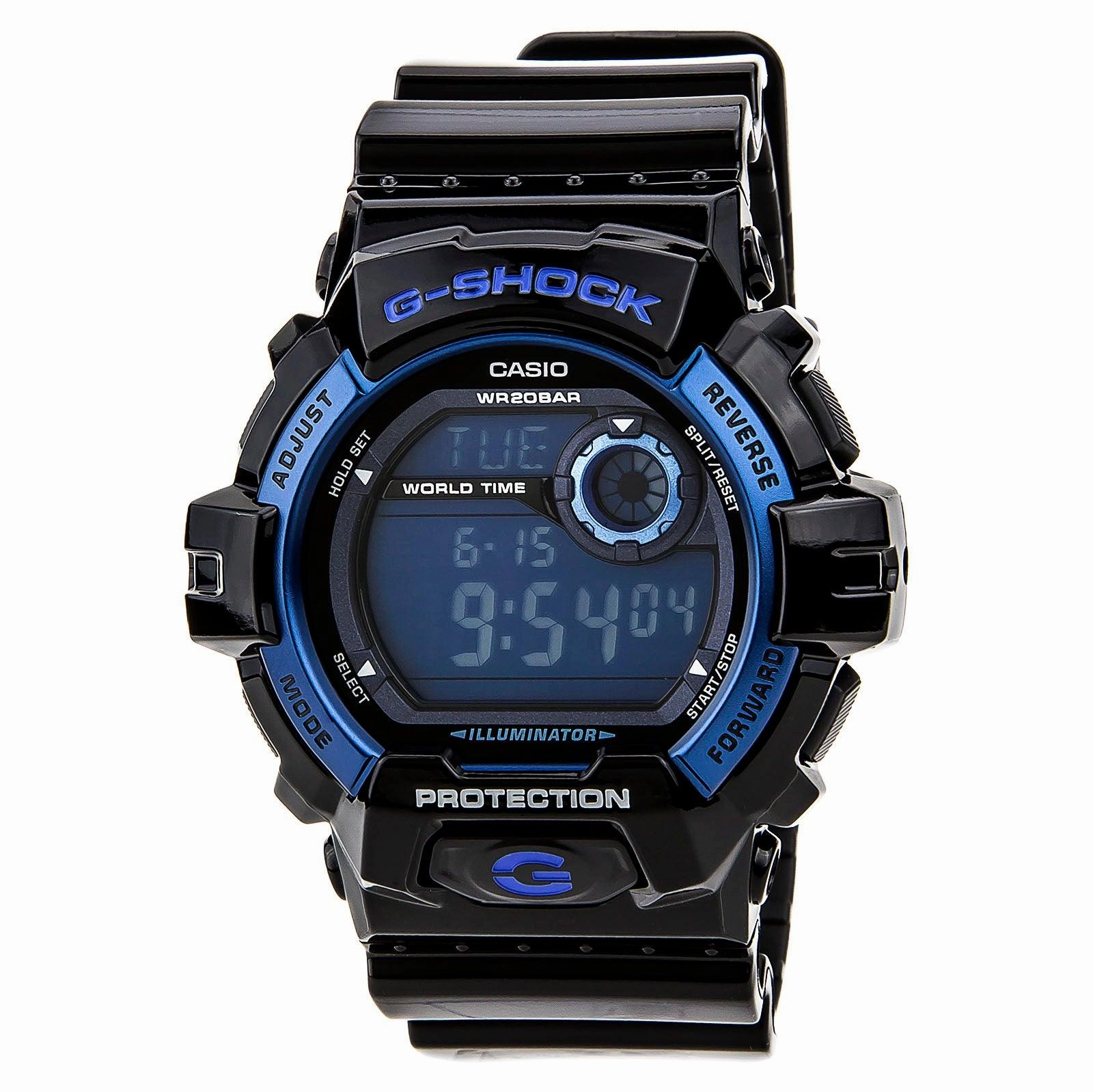 Casio Men's G-Shock Digital Blue Dial Black Resin Strap Day Date Dive Watch | G8900A-1