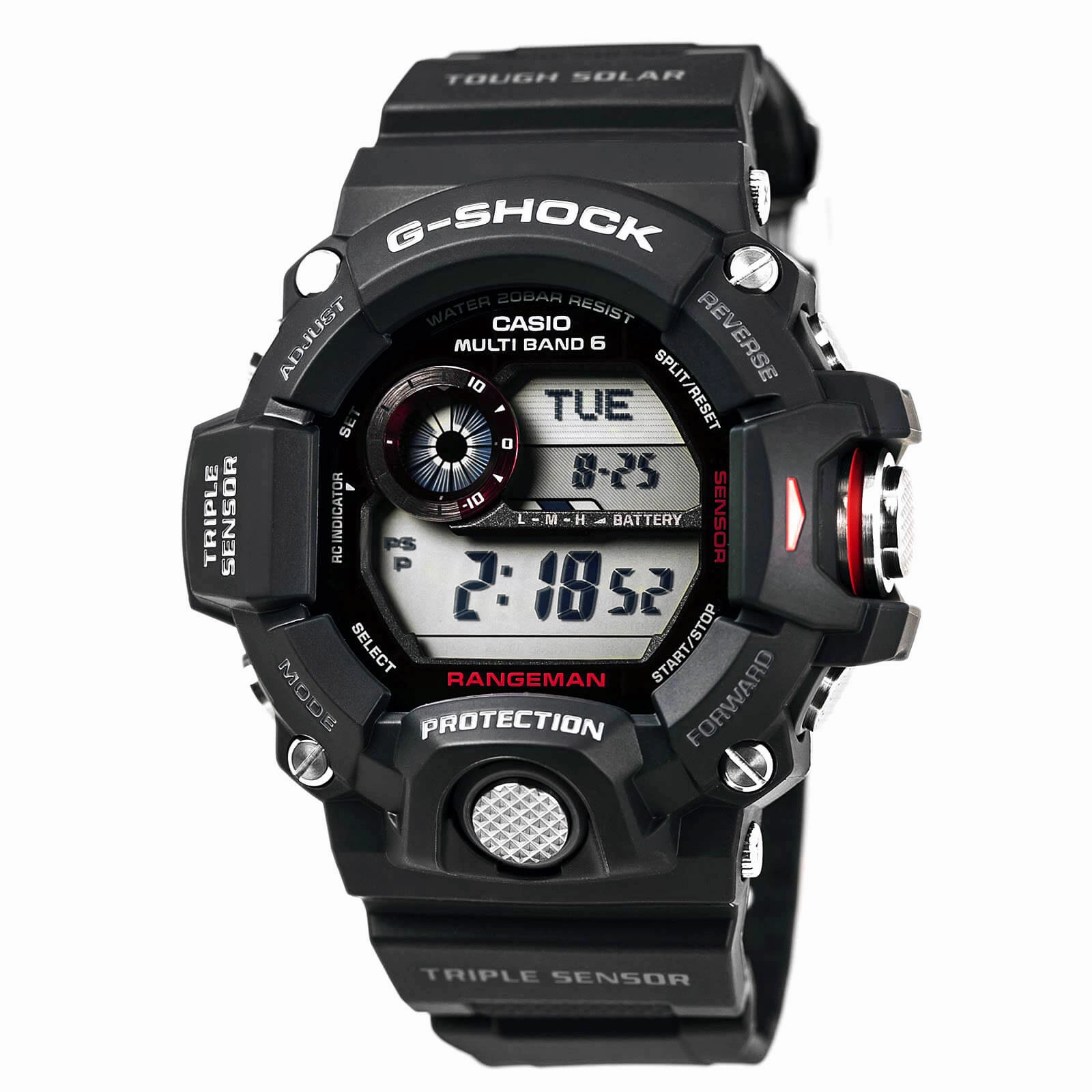 Casio Men's G-Shock Rangeman Tough Solar Black Resin Strap Digital Grey Dial Dive Watch | GW9400-1