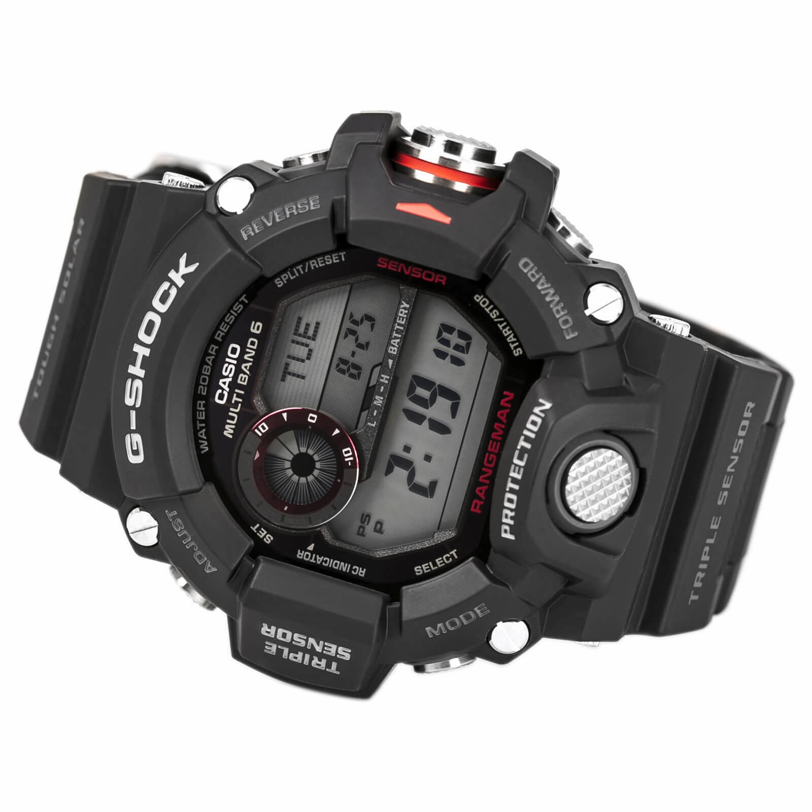 Casio Men's G-Shock Rangeman Tough Solar Black Resin Strap Digital Grey Dial Dive Watch | GW9400-1