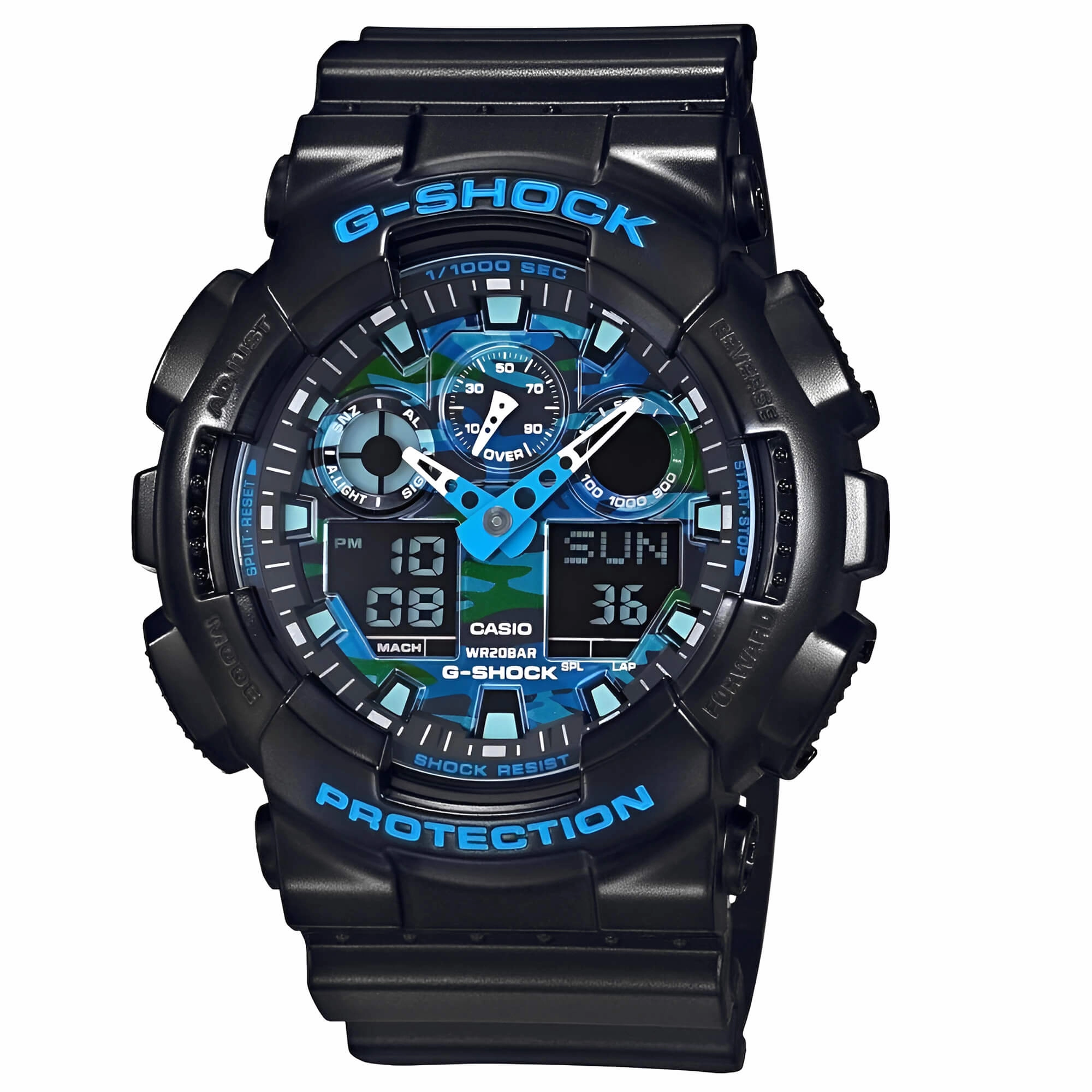 Casio Men's World Time Watch - G-Shock Alarm Dive Ana-Digi Black Dial | GA100CB-1A