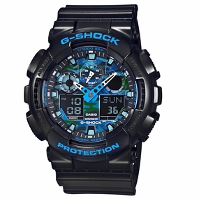Casio Men's World Time Watch - G-Shock Alarm Dive Ana-Digi Black Dial | GA100CB-1A