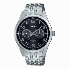 Casio Standard Analogue Black Dial Stainless Steel Watch MTPE340D-1A