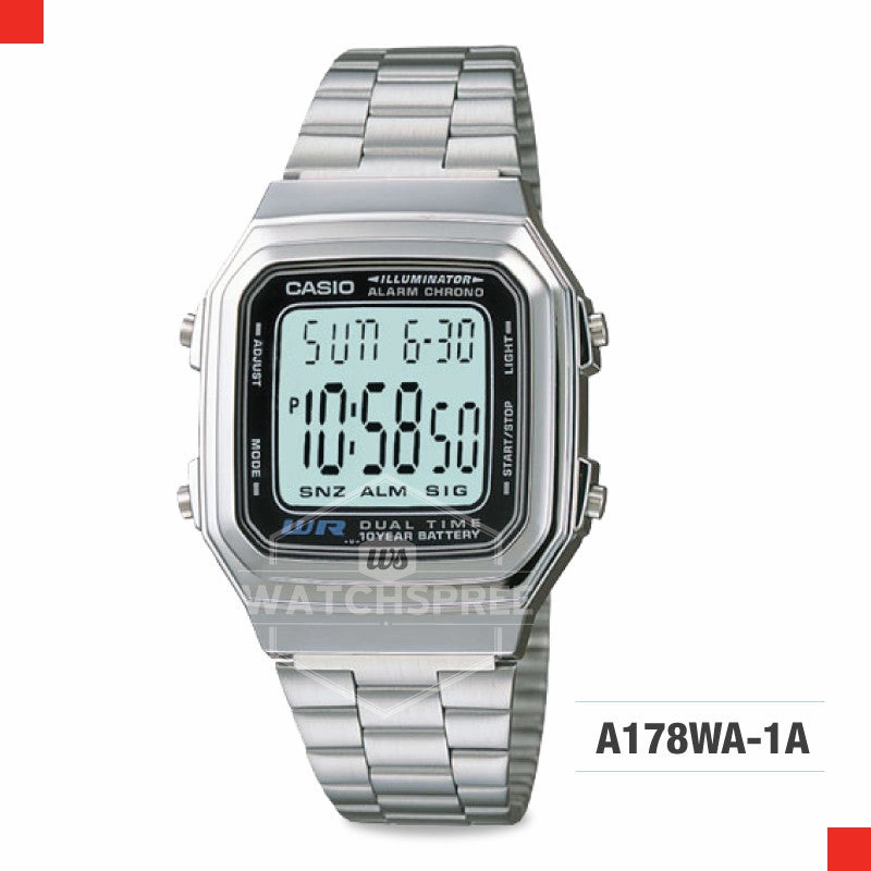 Casio Standard Digital Silver Stainless Steel Band Watch A178WA-1A