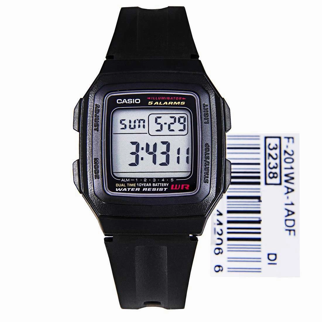 Casio Standard F-201WA-1ADF Black Resin Watch for Men and Women