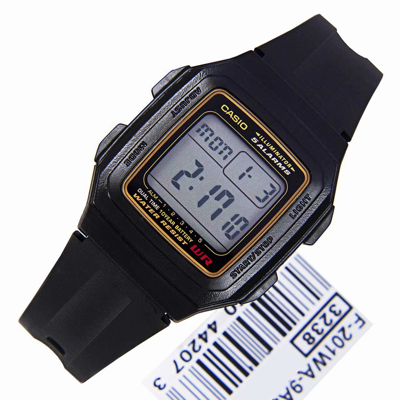 Casio Standard F-201WA-9ADF Black Resin Watch for Men and Women