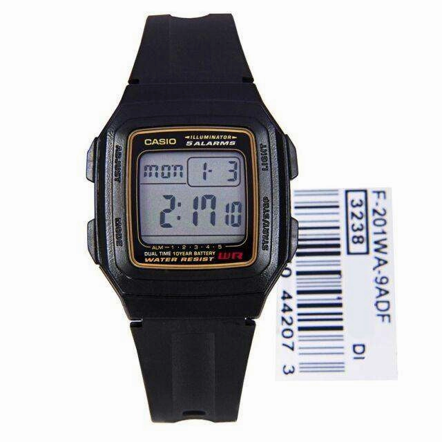Casio Standard F-201WA-9ADF Black Resin Watch for Men and Women