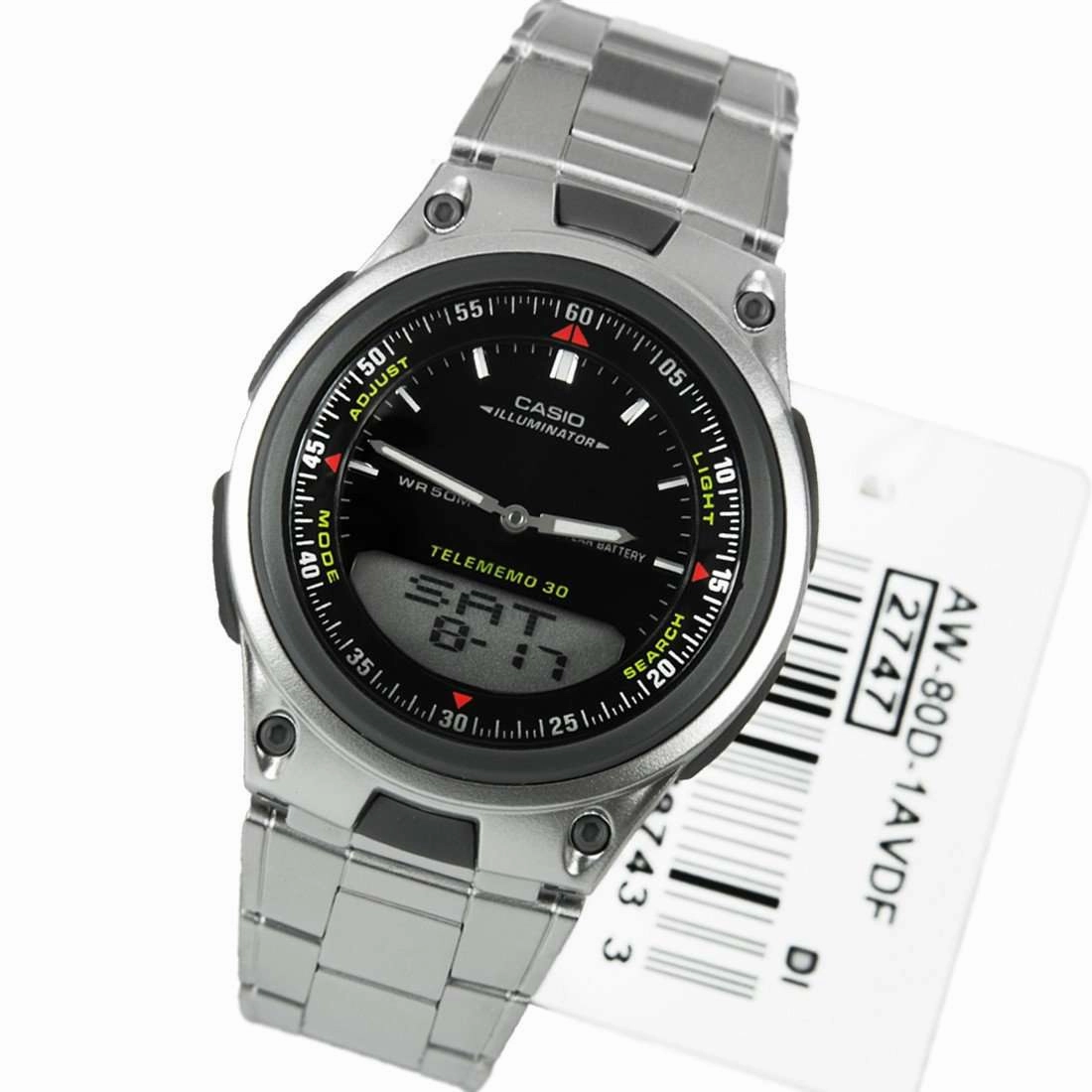 Casio Standard Men's Silver Stainless Steel Strap Watch- AW-80D-1AVDF