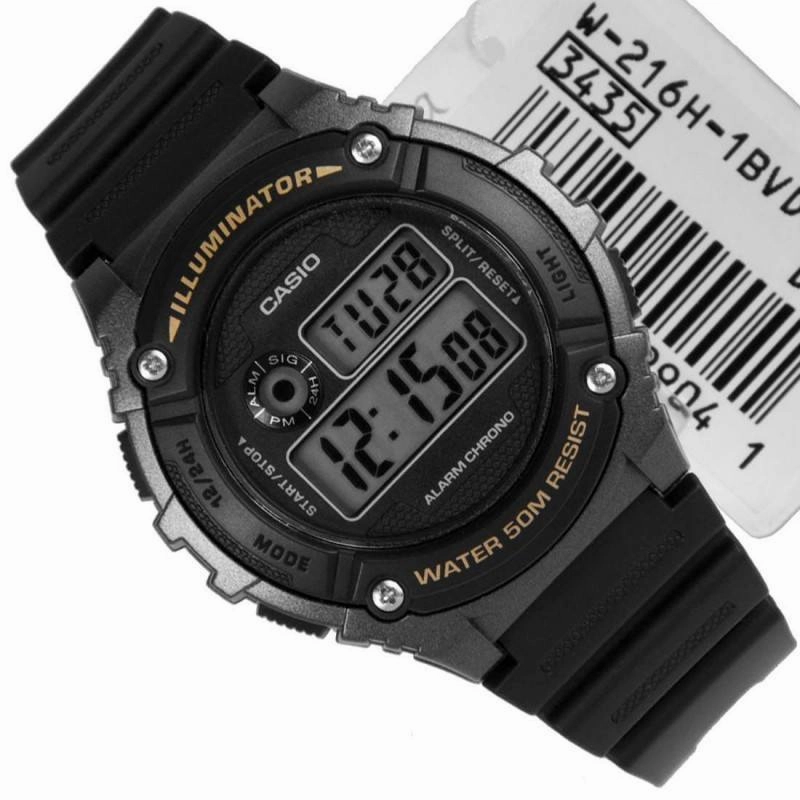 Casio Standard W-216H-1B Black Resin Strap Watch for Men and Women