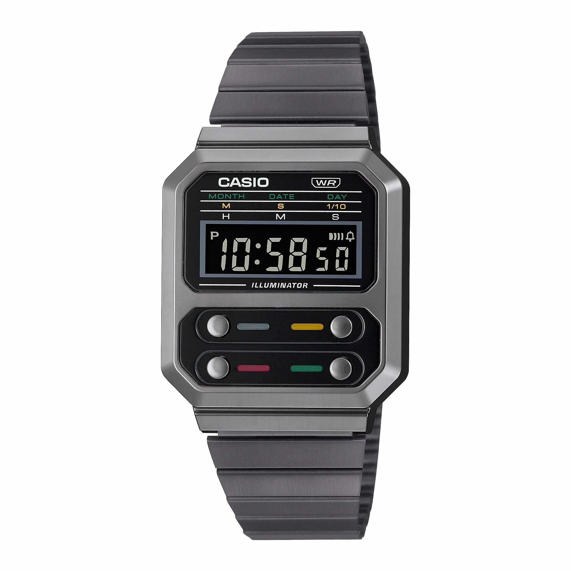 Casio Vintage Style Digital Grey Ion Plated Stainless Steel Band Watch A100WEGG-1A2