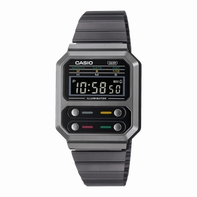 Casio Vintage Style Digital Grey Ion Plated Stainless Steel Band Watch A100WEGG-1A2