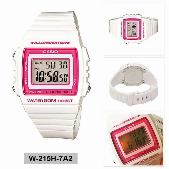 Casio W-215H-7A2 White Resin Strap Watch for Men and Women