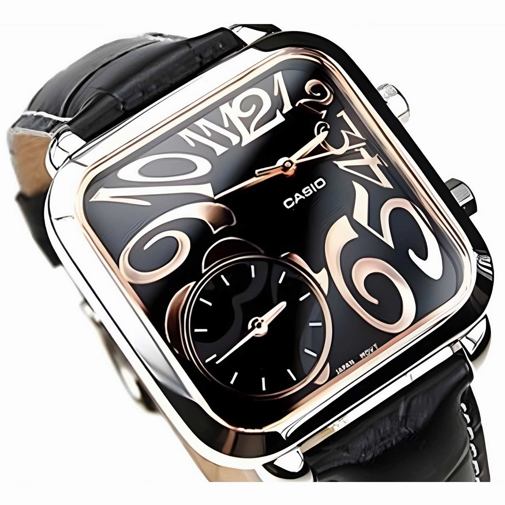 Casio Women's Quartz Watch - Silver Tone Case Black Dial Leather Strap | LTF117L-1A