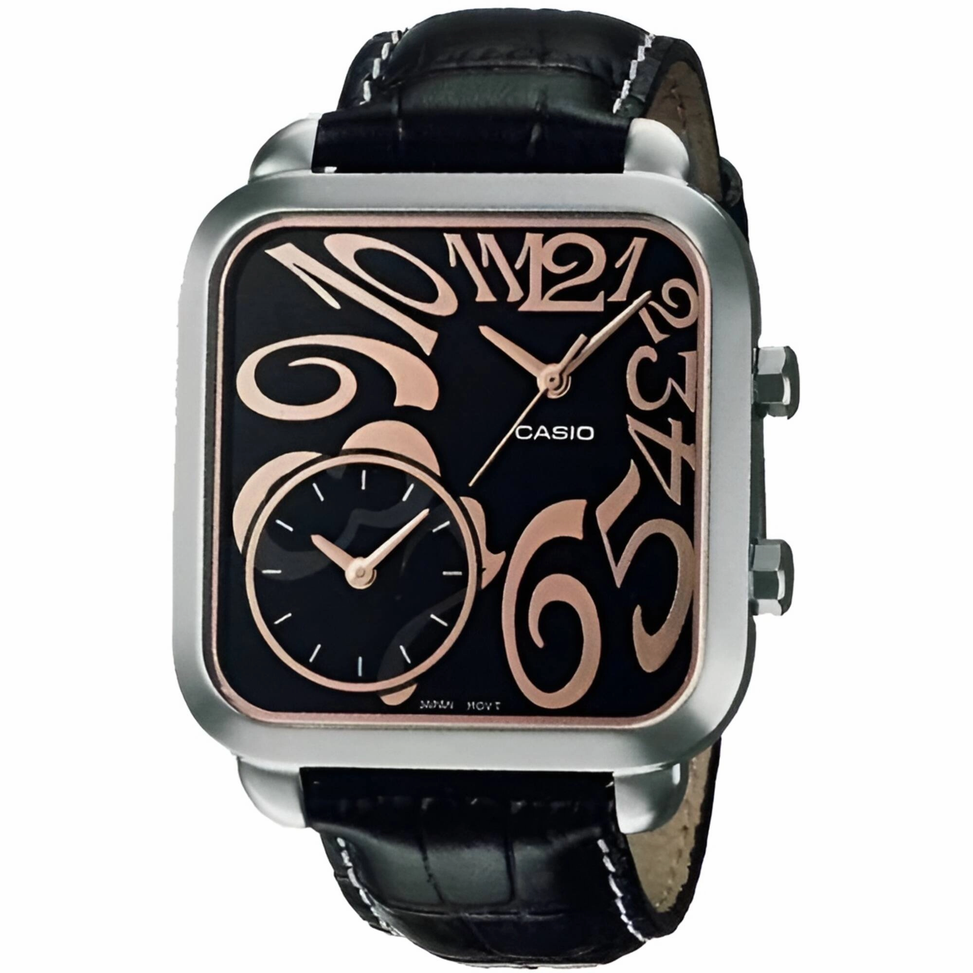 Casio Women's Quartz Watch - Silver Tone Case Black Dial Leather Strap | LTF117L-1A