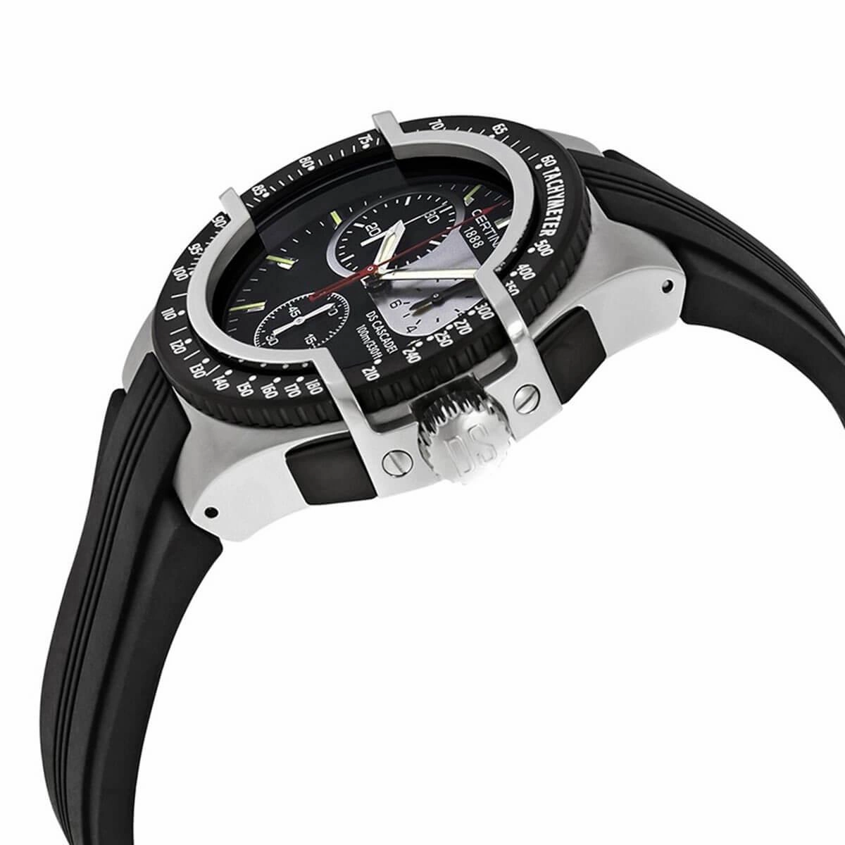 Certina Men's Chrono Watch - DS Cascadeur Black Dial Rubber Strap | C003.417.17.051.00