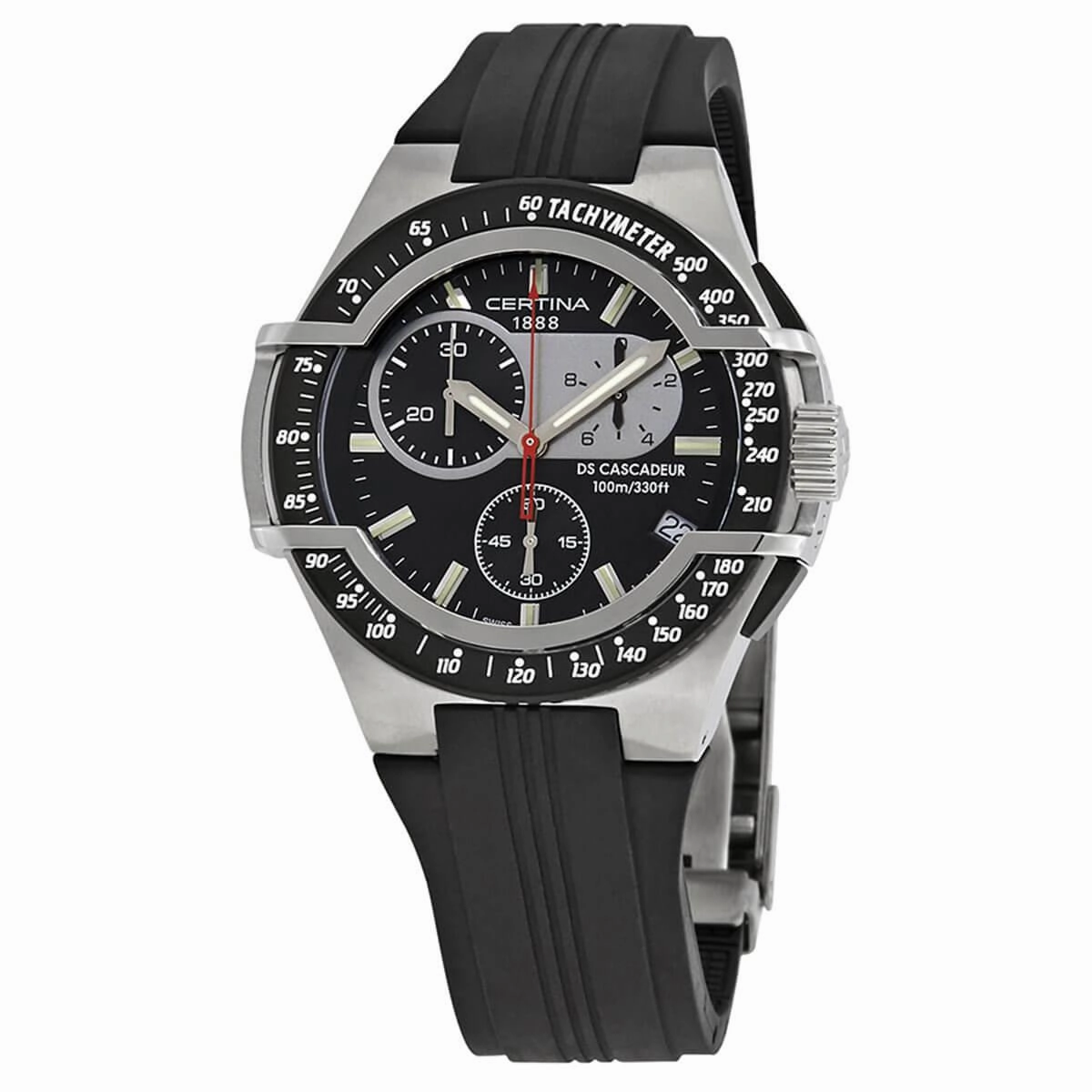 Certina Men's Chrono Watch - DS Cascadeur Black Dial Rubber Strap | C003.417.17.051.00