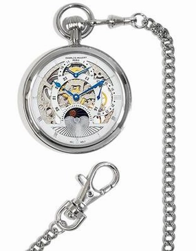 Charles-Hubert Dual Time Automatic Pocket Watch - Skeleton Dial - Sun & Moon