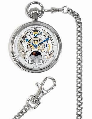 Charles-Hubert Dual Time Automatic Pocket Watch - Skeleton Dial - Sun & Moon