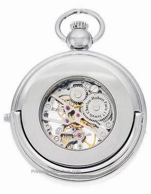 Charles-Hubert Mechanical Memento Pocket Watch - Skeleton Dial - Chrome Finish