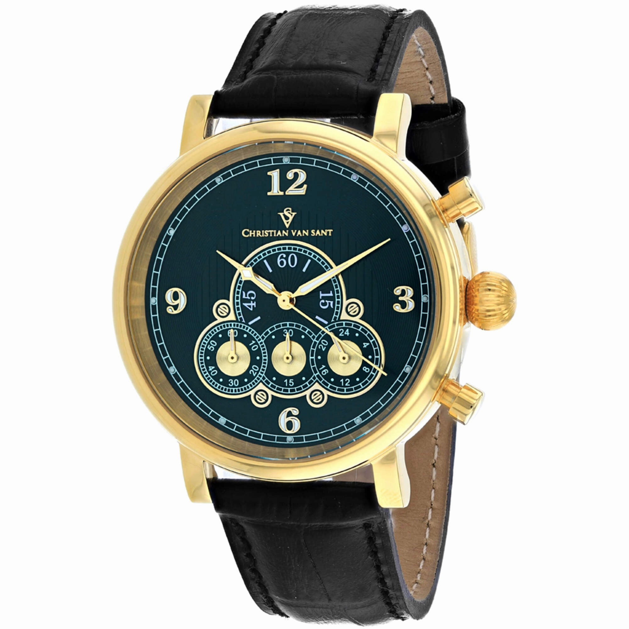 Christian Van Sant Men's Watch - Dominion Chrono Green Dial Black Strap | CV0714