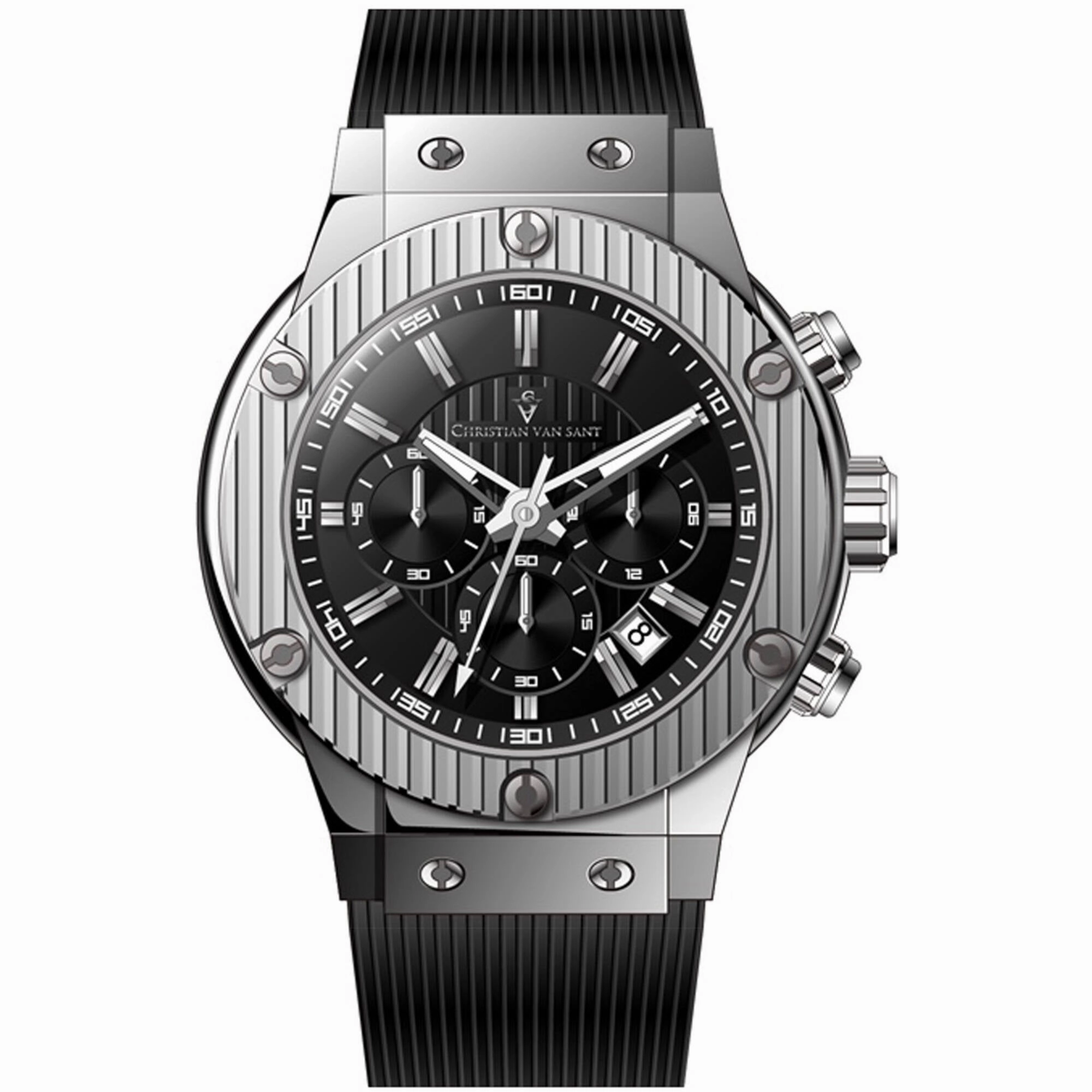 Christian Van Sant Men's Watch - Monarchy Quartz Black Dial Rubber Strap | CV8140