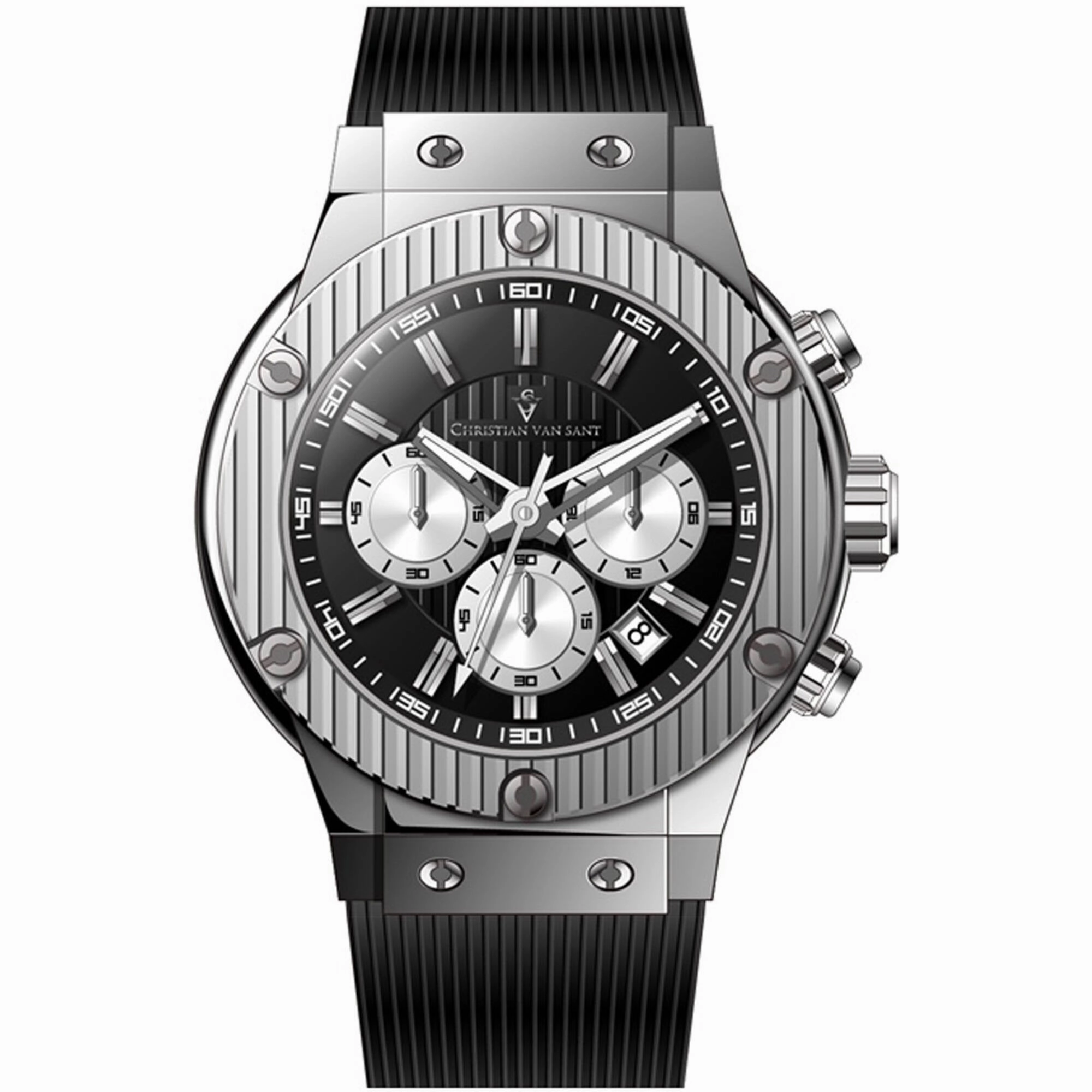 Christian Van Sant Men's Watch - Monarchy Quartz Black Dial Rubber Strap | CV8141