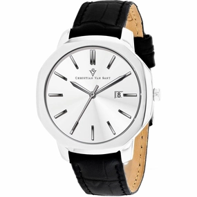 Christian Van Sant Men's Watch - Octavius Slim Quartz Black Leather Strap | CV0531