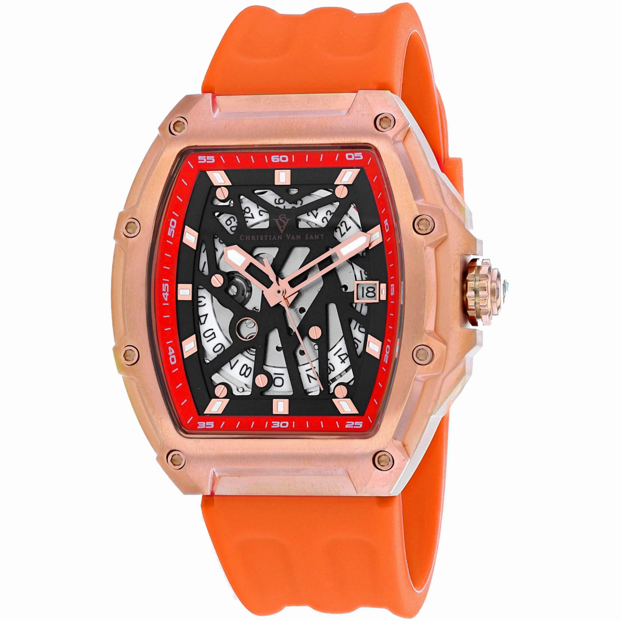 Christian Van Sant Men's Watch - Odyssey Automatic Orange Rubber Strap | CV6189