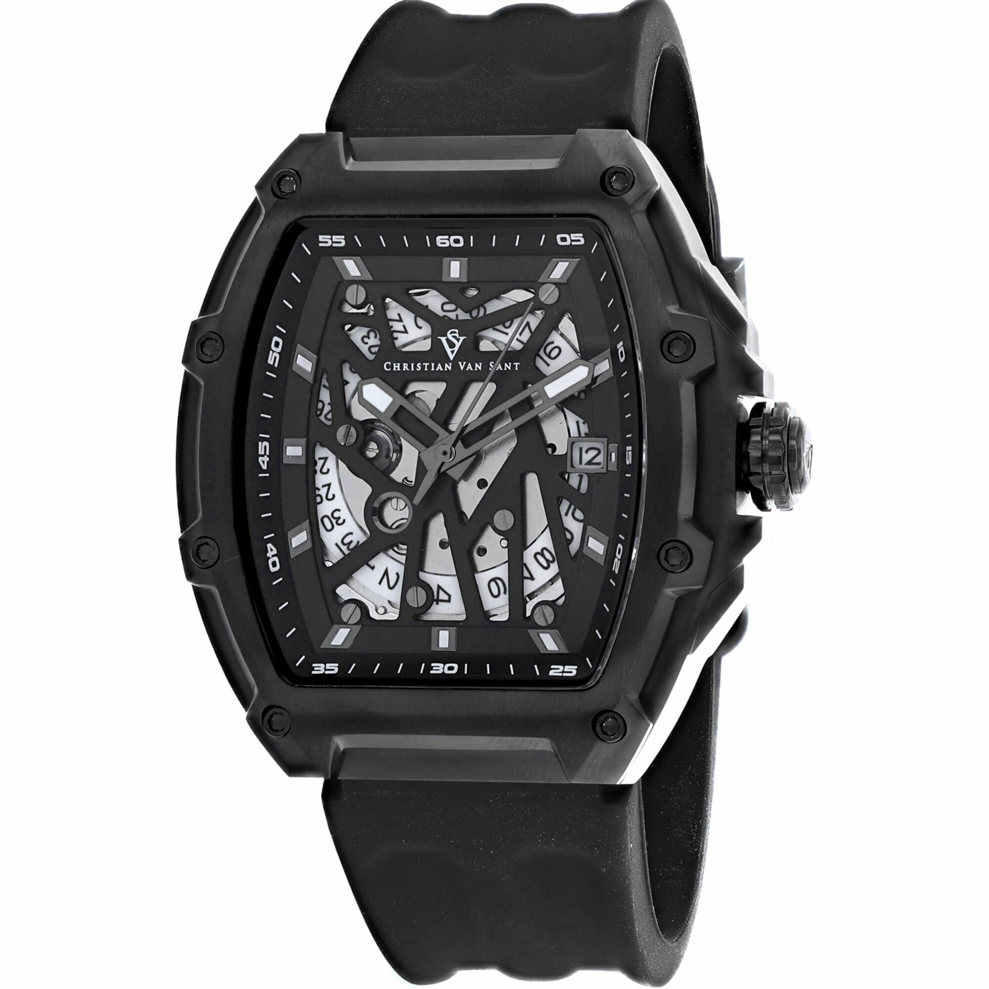 Christian Van Sant Men's Watch - Odyssey Skeleton Dial Black Rubber Strap | CV6196