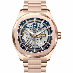 Christian Van Sant Men's Watch - Romeo Automatic Blue Dial Rose Gold Steel | CV9509