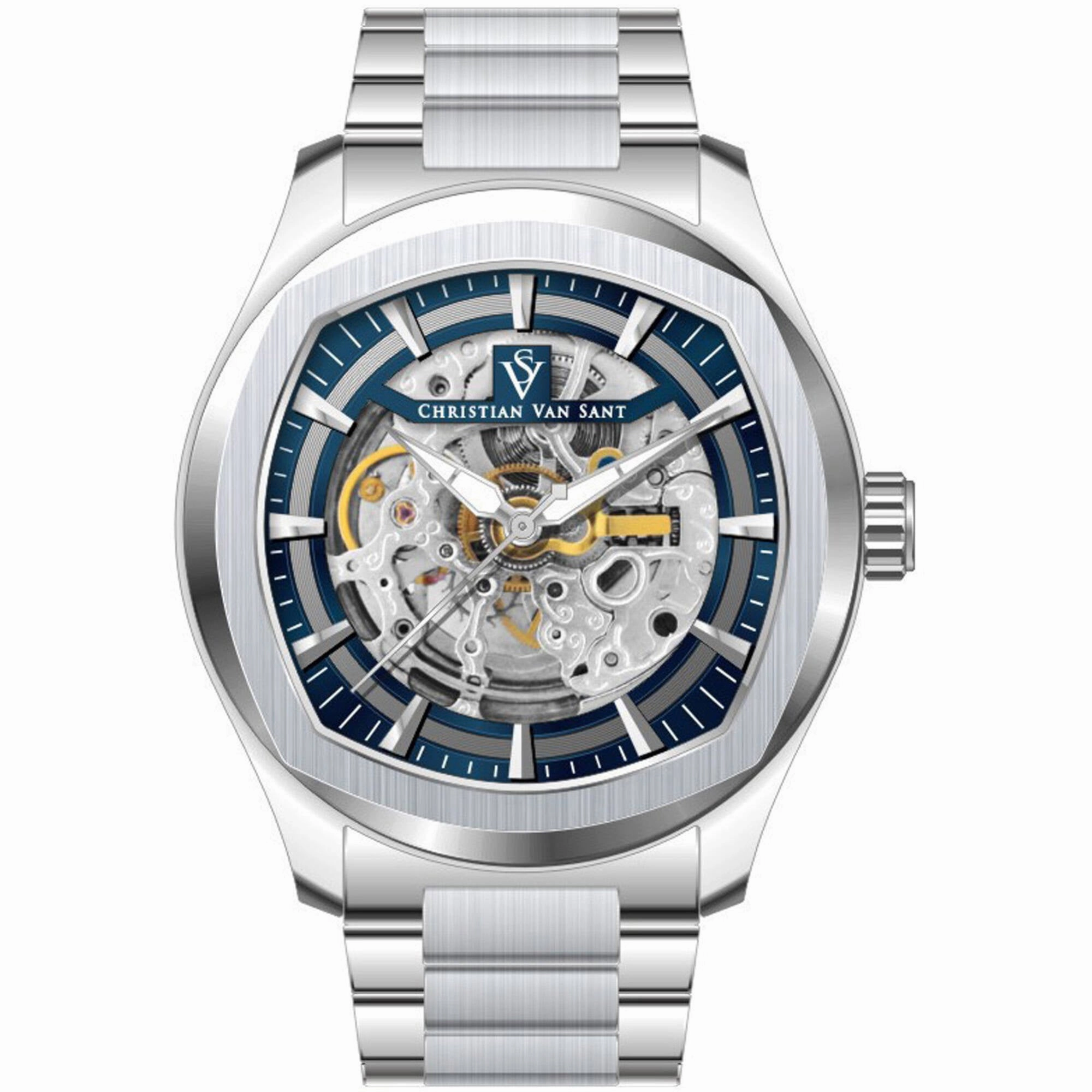 Christian Van Sant Men's Watch - Romeo Automatic Blue Dial Silver Bracelet | CV9506