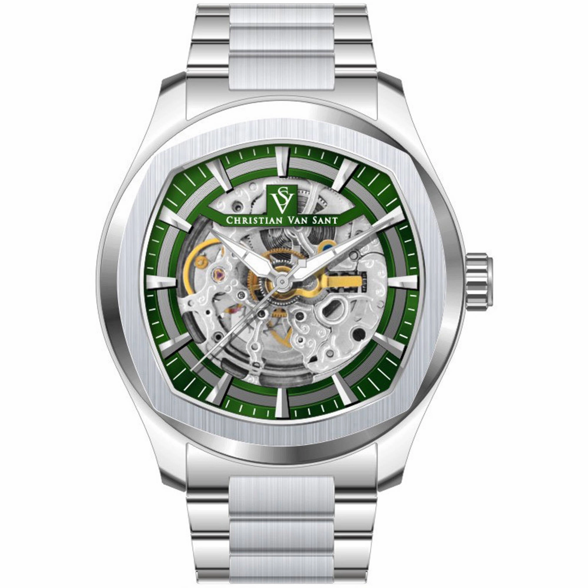 Christian Van Sant Men's Watch - Romeo Automatic Green Dial Silver Bracelet | CV9507